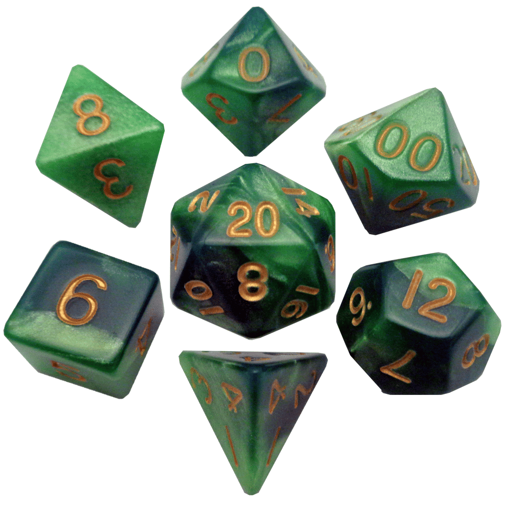 Mini Polyhedral Dice Set: Green / Light Green with Gold Numbers MD4155 image 0